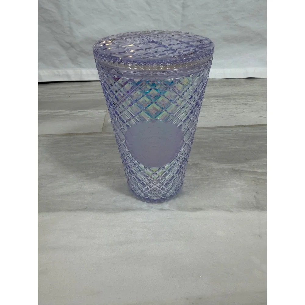 Starbucks 2021 Purple Iridescent Grid Cold Cup Tumbler 16oz Textured Diamond Lid